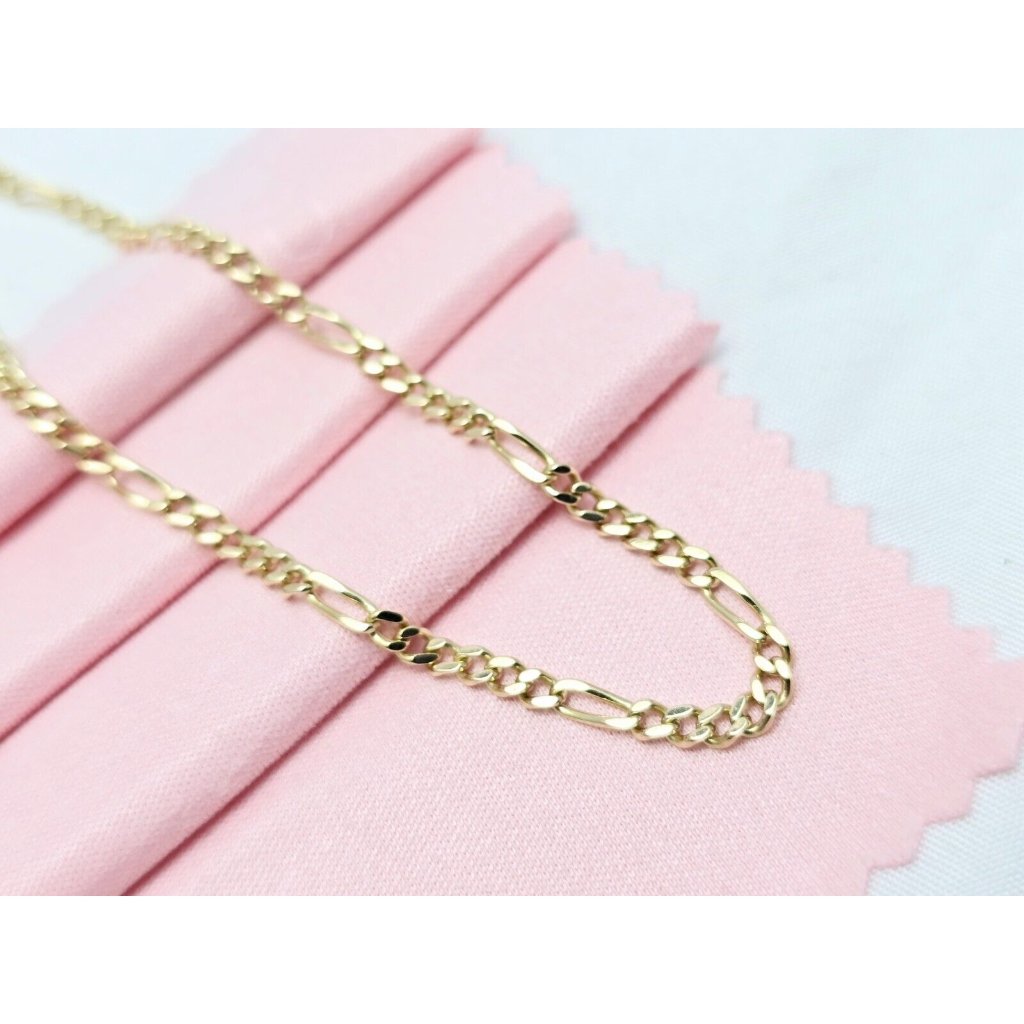 Unique 14k Karat Solid Yellow Gold Designer Figaro Link Bracelet  875 Length